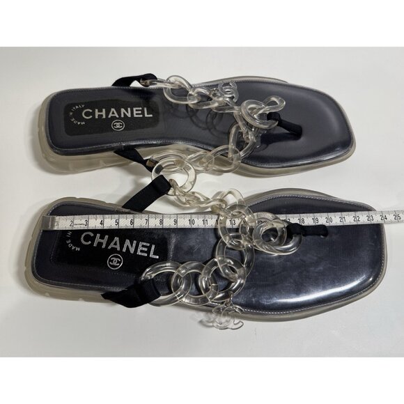 Chanel Size 39/ 8 Clear Jelly Sandals CC Chain Flip Flops - Picture 9 of 11